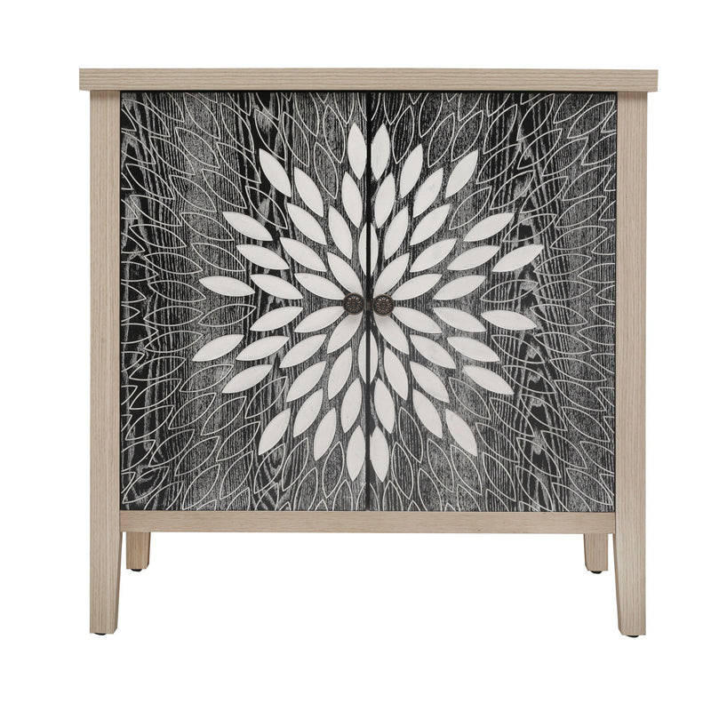 2 Door Carved Storage Cabinet With Adjustable Shelf, Accent Furniture