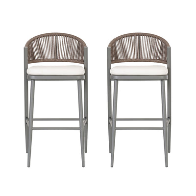 Outdoor Bar Height Metal Frame Counter Stools With Scallop Shaped Backrest & Water Resistant Cushions
