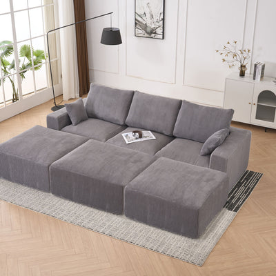 Modular Sectional Sofa With Ottoman, USB And Type C Charger, Petal Armrest Design