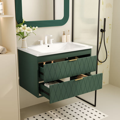 Wall Mounted Bathroom Vanity With Resin Sink, Floating Bathroom Storage Cabinet With 2 Drawers