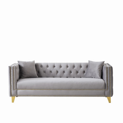 3 Seater Deep Seat Sofa, Sofa With Button Nailhead, Square Arm