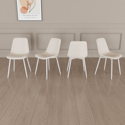 Modern Kitchen Dining Chairs (Set of 4) With Linen Padding And Sturdy Metal Legs - Beige