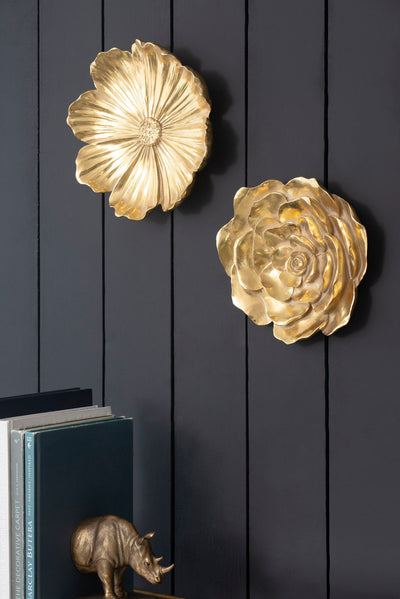 Rose Hanging Resin Wall Accents (Set of 2) - Gold