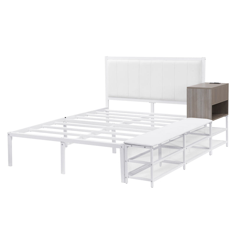 Platform Bed With 2 Tier Storage Shelves, Storage Cabinet