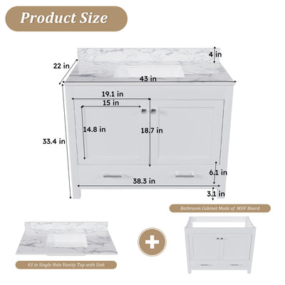 43" Bathroom Vanity, Multi Functional Cabinet - White