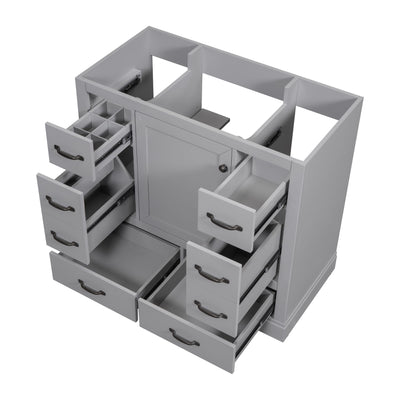 36" Bathroom Vanity Without Sink, Cabinet Base Only, 6 Drawers, Multi Functional Drawer Divider, Adjustable Shelf - Gray