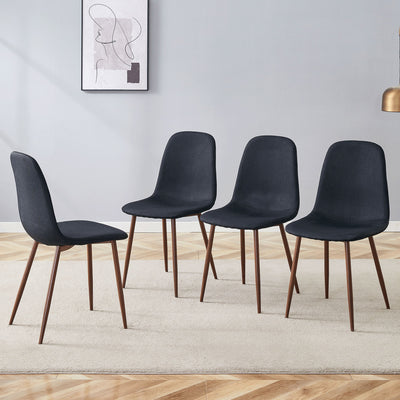 Luxury Simple Chair (Set of 4) Linen Cotton High Resilience Dining Chair With Metal Color Leg - Black / Walnut