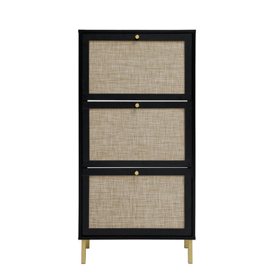 Modern Rattan 3 Door Shoe Rack Cabinet For Entryway