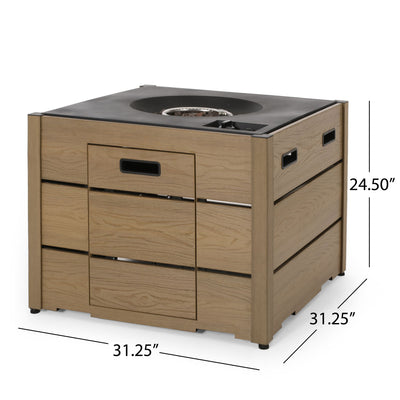 Rustic Style Outdoor Square Propane Fire Pit, 40,000 Btu