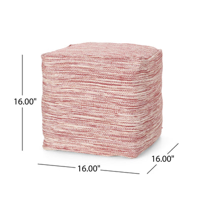 Enigma - Yarn And Cotton Square Pouf Ottoman With Polystyrene Beads - Red / White