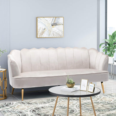 Modern Glam 3 Seater Sofa With Velvet Texture