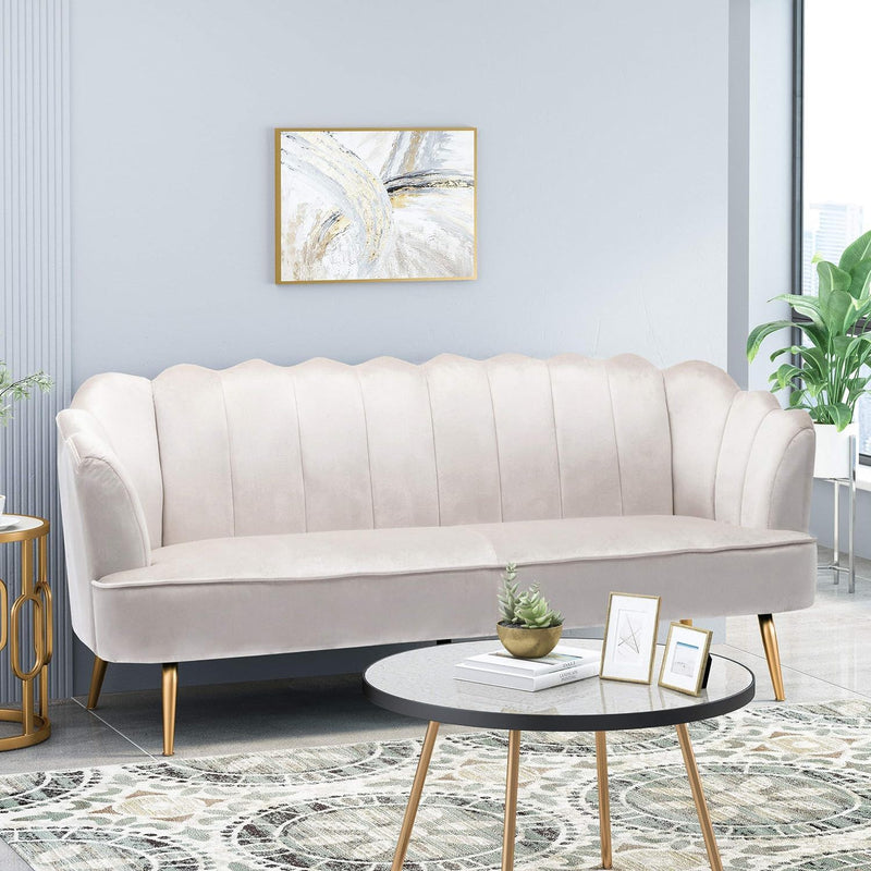 Modern Glam 3 Seater Sofa With Velvet Texture
