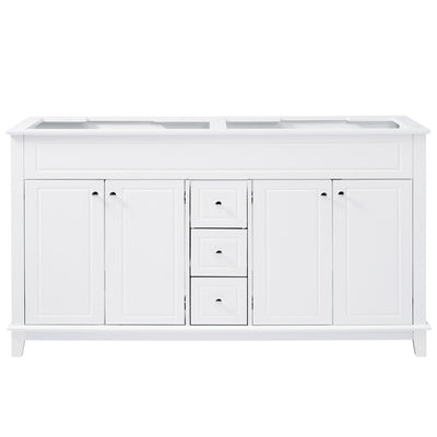 Bathroom Vanity Cabinet Only, 3 Drawers & 4 Doors With Double Layer Shelves - White