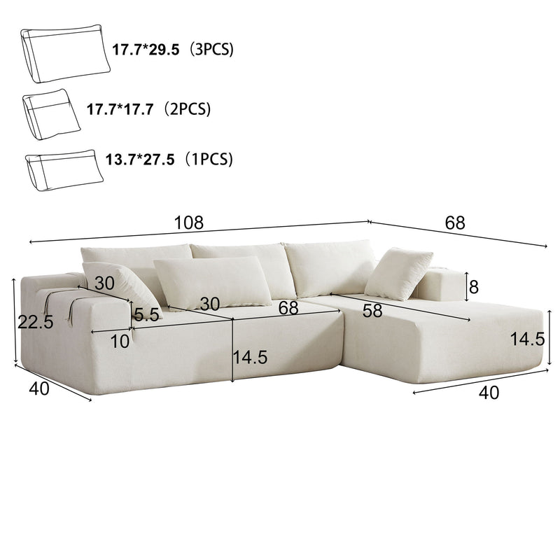 Modern Chenille Upholstered Sectional Sofa Couch Set With 6 Pillows,Free Combination
