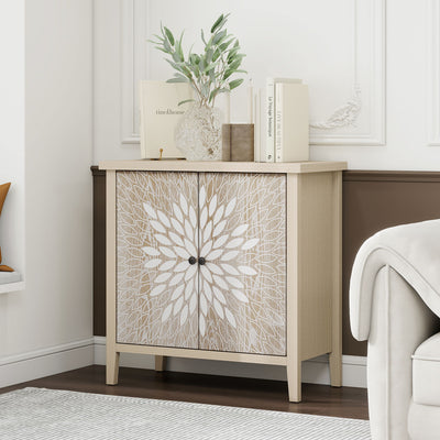 2 Door Carved Storage Cabinet With Adjustable Shelf, Accent Furniture