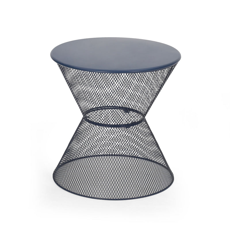Zine - Outdoor Side Table With Hourglass Shaped And Iron Frame - Navy