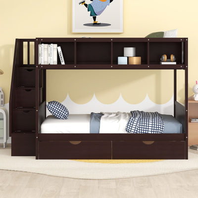 Bunk Bed With Shelfs, Storage Staircase And 2 Drawers