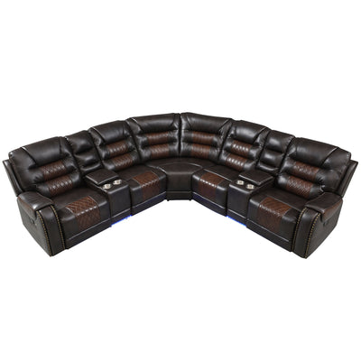 Manual Reclining Sectional Sofa Set, L Shaped Symmetrical Motion Sofa Corner Couch Sets With Storage Boxes, 4 Cup Holders And LED Light Strip For Living Room