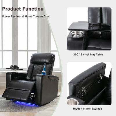 Premium Power Recliner & Storage Arms, Cupholders, Swivel Tray Table And Cell Phone Stand - Black