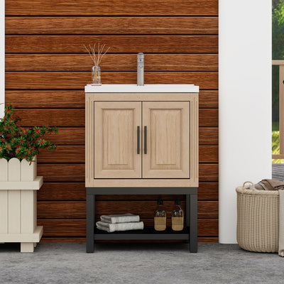 Modern Freestanding Bathroom Vanity With Ceramic Sink, Hot And Cold Faucet, Storage Cabinet & Open Shelf