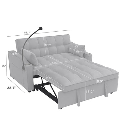 Modern Velvet Loveseat Futon Sofa With Pullout Bed, Adjustable Reclining Backrest, Toss Pillows
