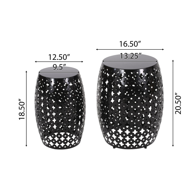 Modern Outdoor Metal End Table Set With Durable Iron Frame - Black