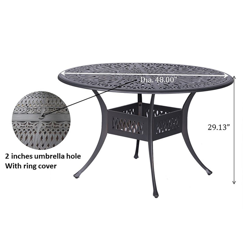 Round 48.03" Long Aluminum Dining Set With Cushions