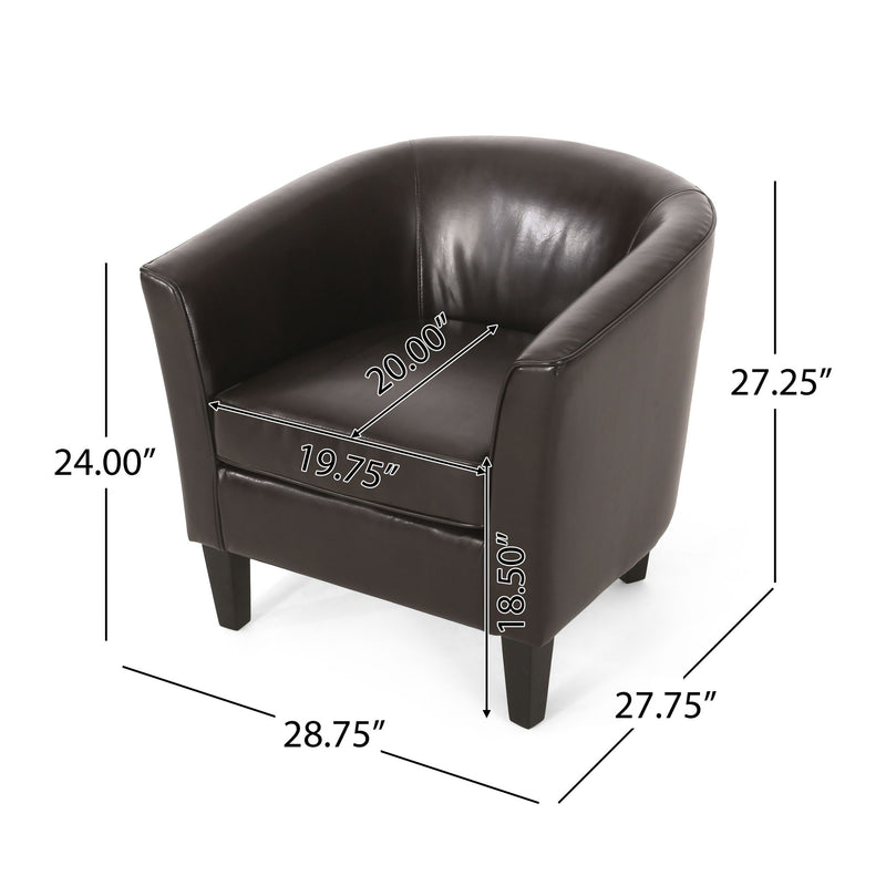 Faux Leather Club Chair With Curved Backrest - Brown