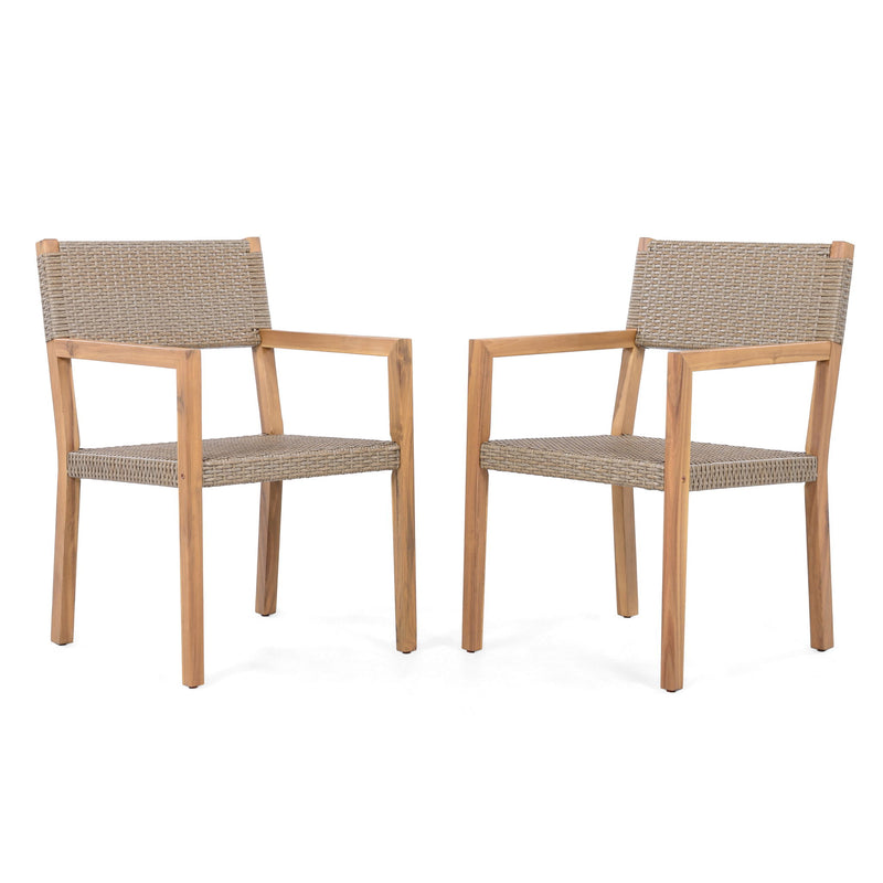 Outdoor Dining Chairs For Patios, Gardens (Set of 2) - Light Brown Multi / Light Teak
