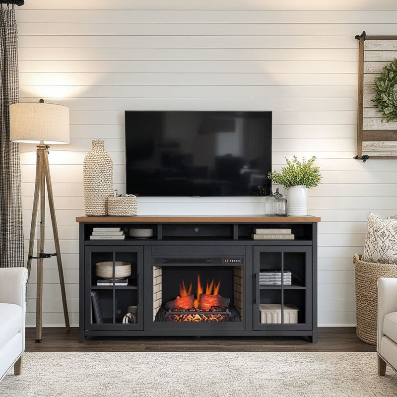 Essex - Fireplace TV Stand Console For TVs Up To 85" - Black, Whiskey
