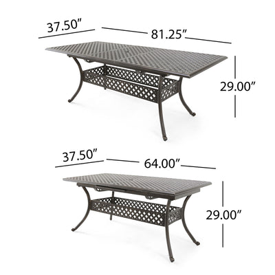 Outdoor Expandable Dining Table With Umbrella Holder, Lattice Pattern And Curved Legs - Black