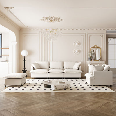 Living Room Set Modular Sectional Couch, Upholstered Sofa & Armchair & Movable Ottoman