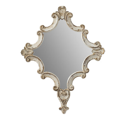 Artistic Diamond Scrollwork Mirror, Home Accent Mirror For Living Room, Entryway, Bedroom, Office - Antique White