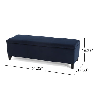 Velvet Storage Bench, Upholstered End Of Bed, Storage Ottoman Benches, Fabric Ottoman Bench With Large Storage Space For Living Room Entryway Bedroom - Dark Blue