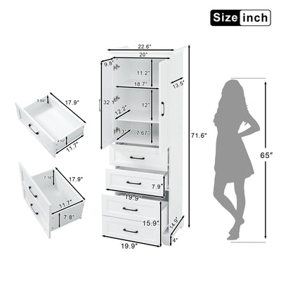 Bathroom Vanity With 2 Damping Hinge Doors, 3 Drawers, Adjustable Shelves - White