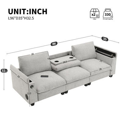 Sectional With Bluetooth Speaker Comfy Cloud Couch Set With Drop Down Table Cup Holders, USB Charger Storage Armrest Wide Seat Sofa