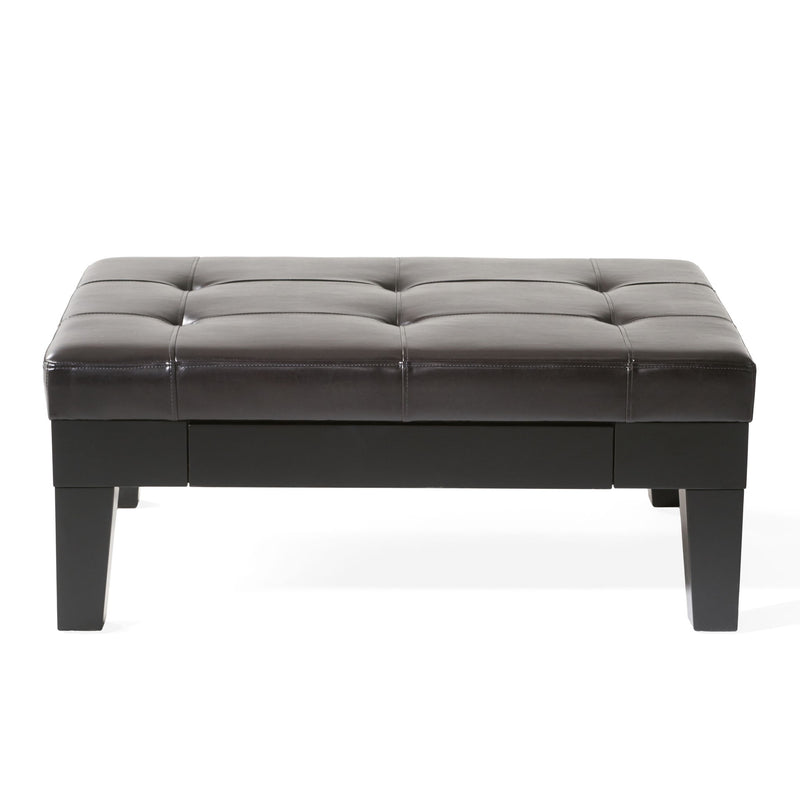 Chatham - Ottoman With Drawer Leather Storage Solution - Dark Coffee