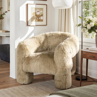 Avalon - Genuine Sheepskin Fur Split Barrel Back Accent Chair - Natural Blonde