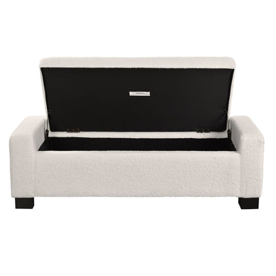 Textured Boucle Ottoman Bench With Hinged Lid For Seating And Storage - Beige