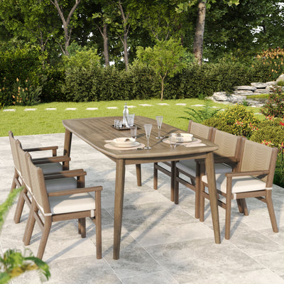Acacia Wood Dining Table 8 Person Outdoor Table, Farmhouse Furniture For Patio, Garden, Backyard - Light Brown
