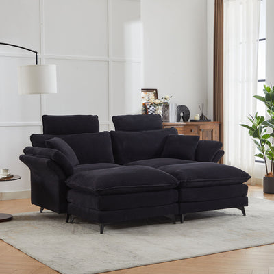 Modern Corduroy Deep Seat Sectional Sofa With Ottoman