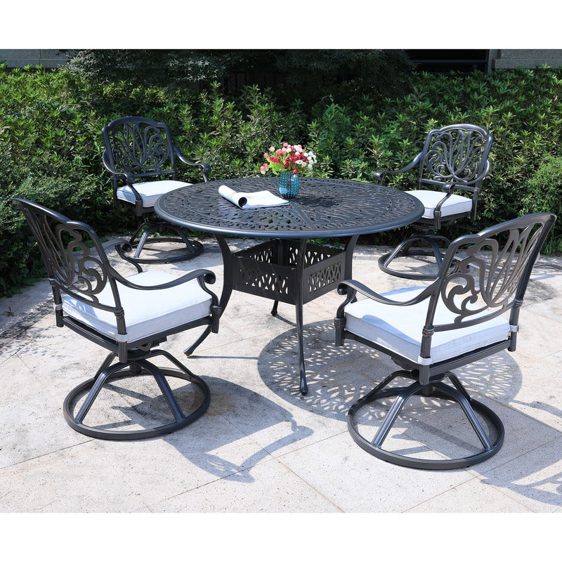 Round 48.03" Long Aluminum Dining Set With Cushions