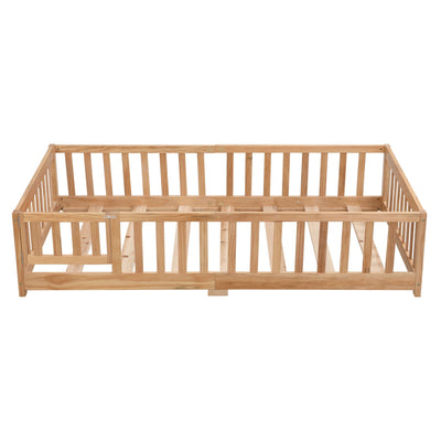 Solid Floor Bed With Door And Fence For Children
