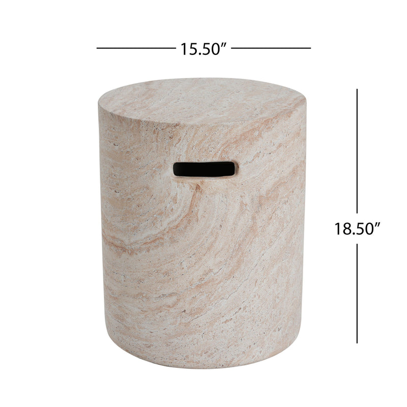 Modern Concrete Side Table With Travertine, Indoor / Outdoor Use - Beige