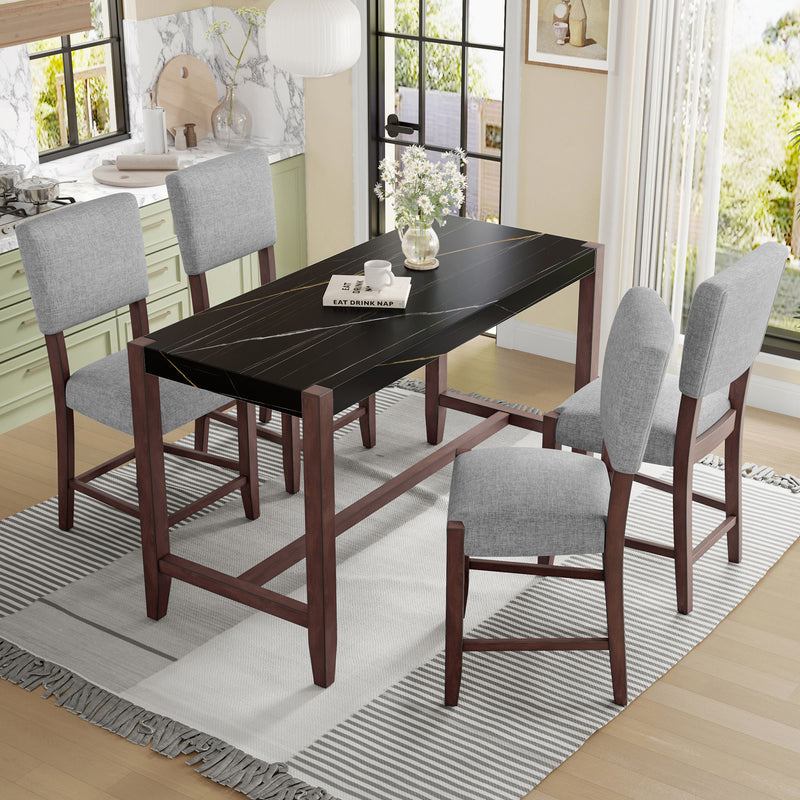 5 Piece Counter Height Dining Set, Bar Table With 4 Upholstered Chairs