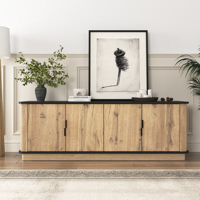 Grain 4 Door TV Cabinet, An Ideal Choice For TV And Item Storage In Modern Homes, A Perfect Blend Of Nordic And Modern Minimalist Styles - Black