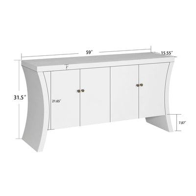 Refined Industrial 4 Door Credenza With Arc Legs & Bronze Clasps