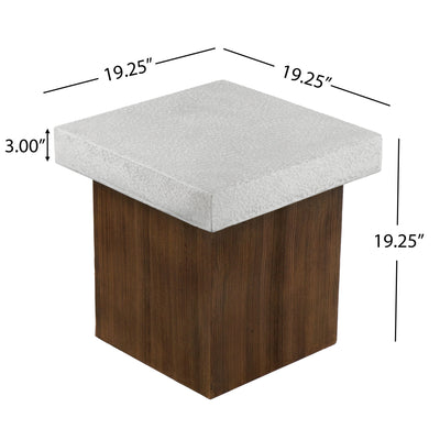 Mgo Square Side Table With Faux Stone Top And Wood Frame - Antique White / Natural Wood