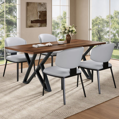 5 Pieces Modern Faux Leather And Metal Dining Set
