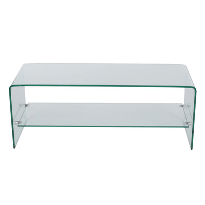 Modern Tempered Glass TV Stand With Shelf And Open Back Design - Clear